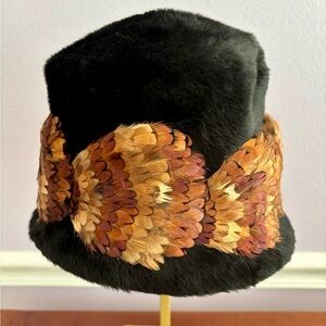 Vintage Duchess Black Feather Hat by Coralie | Made in Italy | Mid-Century Glam